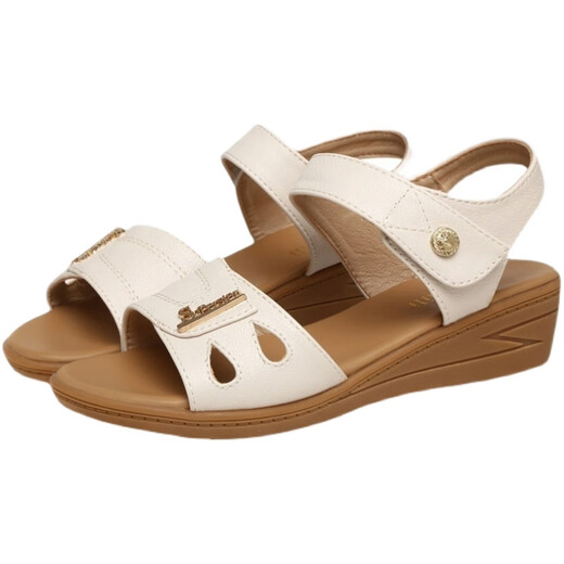 Gebrochener roter Schnecke echtes Leder -Rindfleisch -Sehnen -Sock -Sandalen für Frauen Sommer Soft Sohle 2024 Vielseitige Modmutterschuhe flacher Sohle Beige [Super weiche Rindfleisch -Sehnen -Sohle] 37