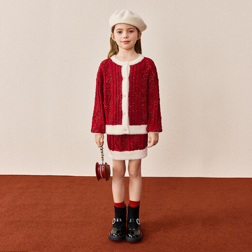 MiniPeace Children's Clothing Spring New Girls Suit F2FCE1A02FBFCF1135 Red 130cm