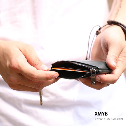 Kangaroo (KANGAROO) xmyb sheepskin zipper change key bag genuine leather men's short wallet mini coin handbag women's black small