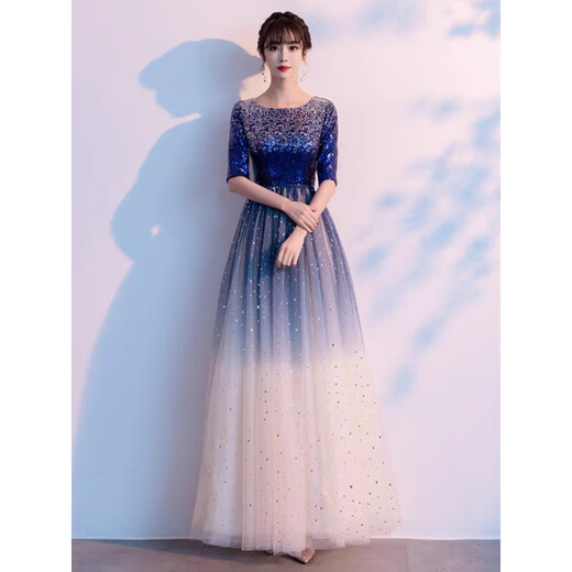 Chinese style cantata costume, long skirt, choir evening dress, female performance costume, performance costume, host etiquette welcome 001 red gradient L