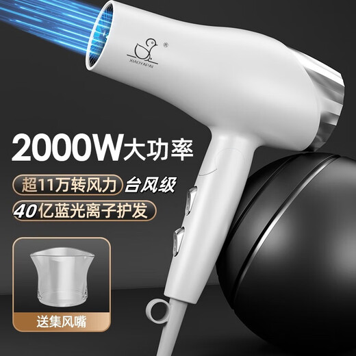 Xiaoya (XIAOYA) 2400W high-power hair salon hair dryer negative ion blue light hair care folding hair dryer powerful high-speed large hair dryer King top version Honor White + 2000W + free air nozzle + foldable 4.5 billion blue light ion hair care typhoon-level wind movement