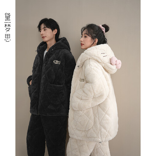 Daimensi couple pajamas quilted coral velvet winter three-layer thickened warm hooded women's and men's home clothes couple style (single set price)-68054 XL -Male/height 171-178, weight 135-155