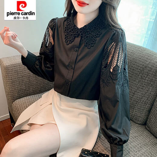 
Piercadian embroidered cotton shirt for women 2025 autumn new fashion embroidered white shirt loose versatile long-sleeved top CY9227 Black 2XL [Suggested 131-145Jin [Jin equals 0.5 kg]]
