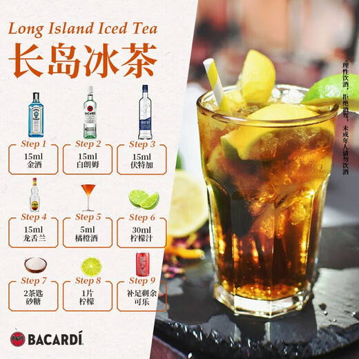 百加得朗姆酒 金酒 威士忌 龙舌兰 伏特加 五大基酒调酒组合