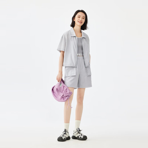 Birds and New Wine Summer New Short Sleeve Tops Breathable Thin Elastic Waist Shorts Casual Fashion Suit Haze Blue HCH01 M