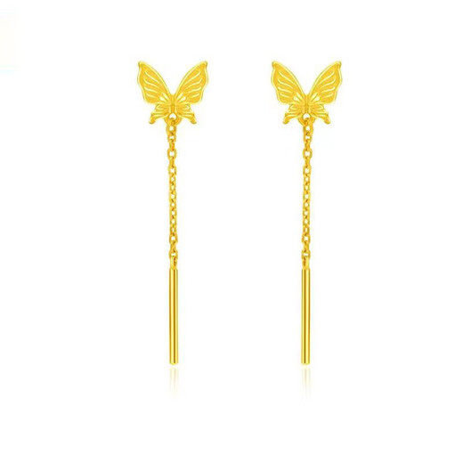 Fat Donglai same style 18K tassel gold earrings new butterfly tassel earrings for women 999 pure gold smart fairy ears yellow l gold butterfly tassel earrings