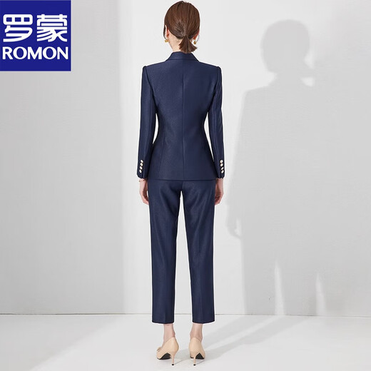 ROMON high-end navy blue business suit for women spring new fashion suit jacket business temperament formal wear navy suit + trousers S