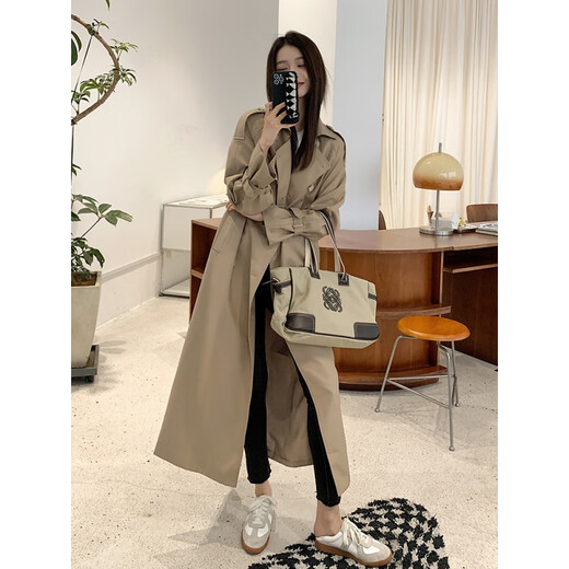 MODX Hong Kong Women's 170 Tall Extra Long Version 2024 New Extra Long Windbreaker Jacket Women's Spring and Autumn Over Knee to Black L 135-150Jin Jin is equal to 0.5 kg.