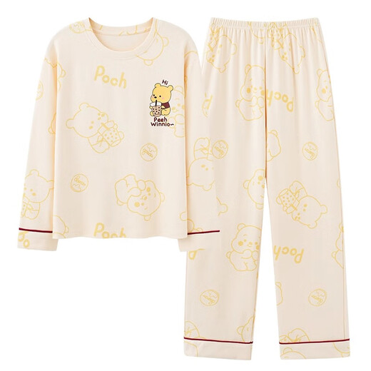 Cat Man Pyjama für Frauen im Frühjahr und Herbst reine Baumwolle Langarm großer Sommer 2025 Neue Baumwoll-Hauskleidung rundes Nacken Set 09m9905 Hosen + Langschläuche XL [Empfohlen 120-140jin [Jin gleich 0,5 kg]]