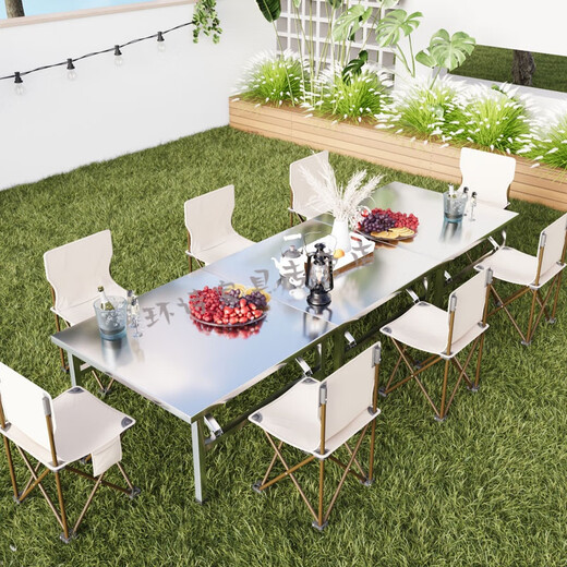 
BEYZK stainless steel folding table dining table household square dining table square low table outdoor portable folding table stall table round table 14072 unopened hole