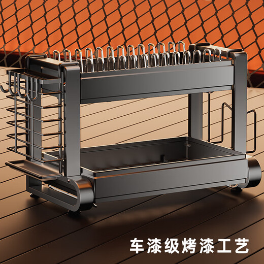 Shantou Lincun Stainless Steel Kitchen Rack Multifunctional Bowl and Dishes Storage Rack Tableware Cupboard Home Dish Rack Drain Rack 2025 Thickened Model Gun Gray + Stainless Steel Color Double 1