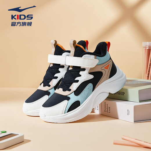 Hongxing Erke (ERKE) children's shoes, casual shoes for boys and girls, children's winter warm cotton shoes, black/microcrystalline white/azure 35