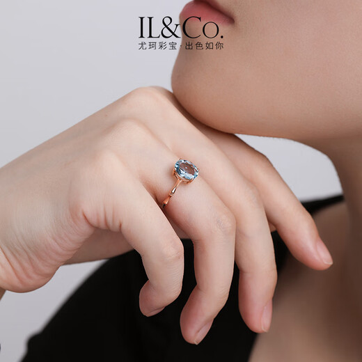 IL&CO Youke Bamboo Overture 18k rose gold natural aquamarine ring large carat jewelry birthday gift natural aquamarine ring about 1.5 carats size 14