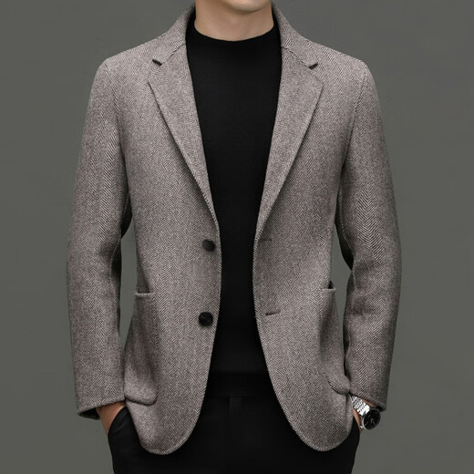 
DK high-end men's herringbone wool suit men's winter double-sided wool suit jacket short large size wool coat gray XL (180)