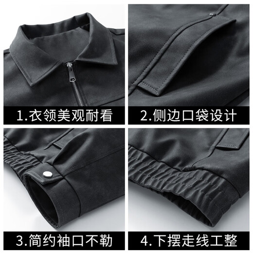 Playboy (PLAYBOY) leather jacket men's autumn and winter American retro handsome high-end lapel casual versatile leather jacket for men PY2516 dark gray L recommended 110-125 Jin Jin equals 0.5 kg