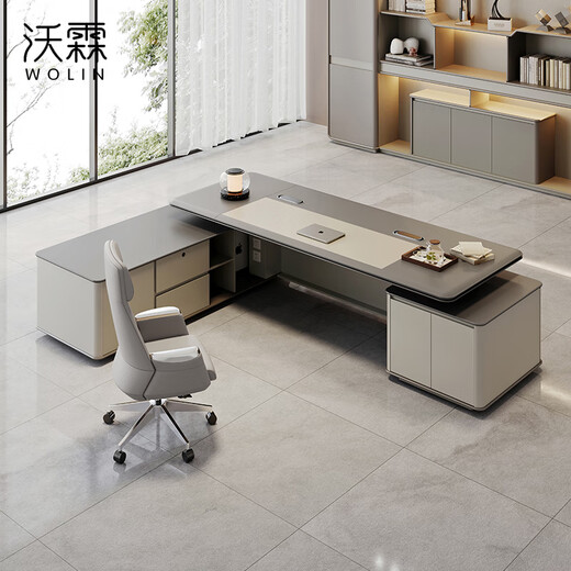 Wolin Boss Desk Chairman Desk Boss President Desk Executive Desk High-end Tables and Chairs Modern Simple Office Furniture 2.4 Meter Boss Desk Voice Controlled Lighting