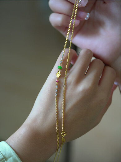 Yan's national style universal chain, which can be naked or made into a hanging chain, 18k gold natural jade versatile necklace, Yuan Xiaoxi Jewelry, national style K gold necklace