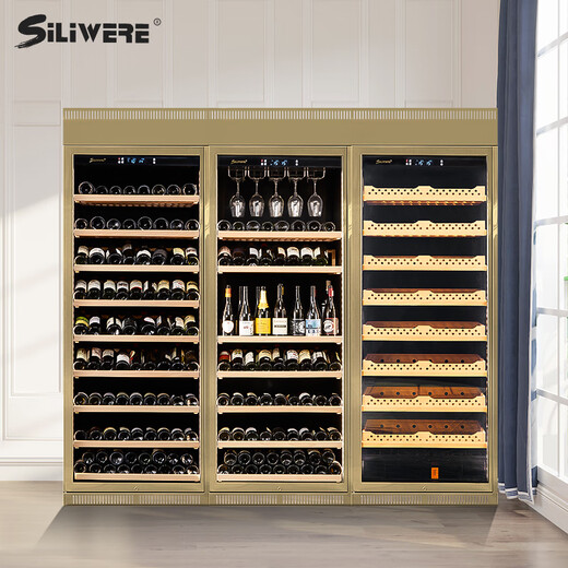 SILIWERE/SILIWERE red wine cabinet, constant temperature wine cabinet, custom wine cabinet, large wine cabinet, double door wine cabinet, custom wine cabinet, width 2400, depth 450, height 2200 champagne gold 750L exclusive version