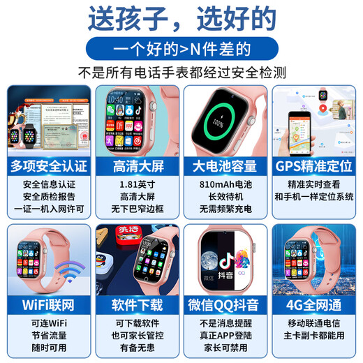 好记星【无游戏长待机】儿童智能电话手表4G全网通学生青少年初高中精准定位运动级防水可视频智能手表 顶配黑【加大电池+QQ微信+GPS定位+软件下载】