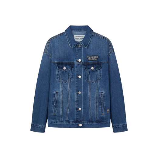 Teenie Weenie Bär Herbst Einfacher loser lässiger Retro -Denim Kurzjacke modische, lockere weibliche mittelblaue m (165)