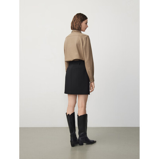 Langzi pure wool design detachable streamer shirt top winter new long-sleeved commuter shirt light beige 2XL