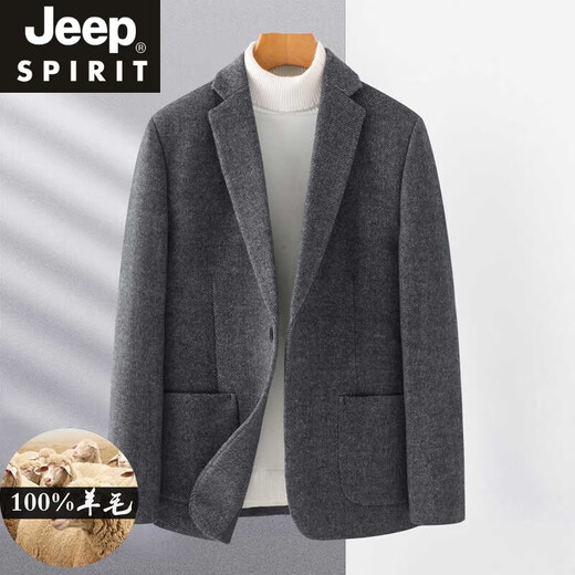 Jeep Spirit Autumn and Winter Woolen Suit Jacket 2024 Nuevo traje informal moda Moda de moda para hombres Single West Coat 210 Black Grey 170/m Tamaño recomendado 100-128 Jin [Jin equivale a 0.5 kg]
