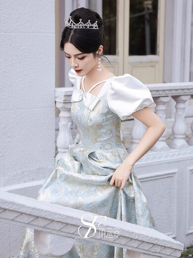 
Lingkaqi high-end evening dress female host student art exam temperament light luxury niche French banquet annual conference long skirt high sense picture color M