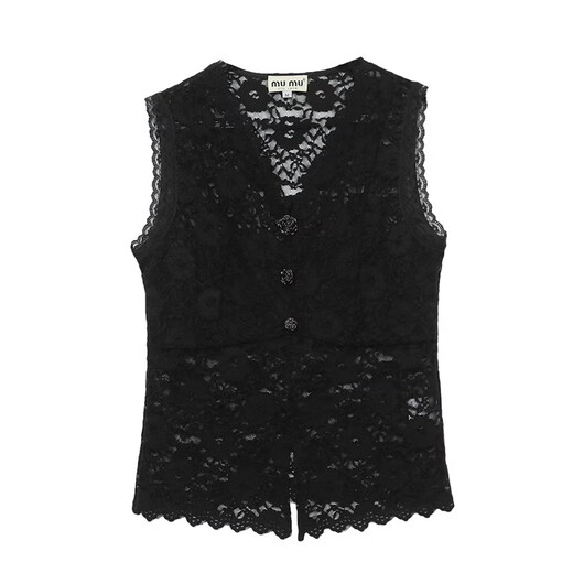 Chaleco de encaje de cuello en V yanxun huecos para mujeres en diseño de verano, el exterior y el interior sin mangas, la camisa delgada y delgada, l Black L