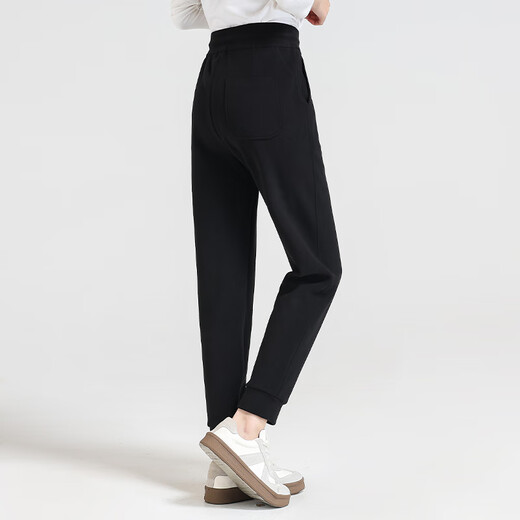 Shishi Casual Pants Women's 2025 Autumn and Winter New Style Velvet Thickened High Waist Slimming Leg Pants 9901 Black L