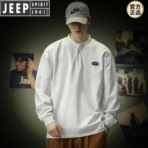 JEEP SPIRIT extra large size 300Jin Jin is equal to 0.5kg Henry collar long-sleeved T-shirt men's spring and autumn American loose layered polo. shirt sweatshirt ins trendy brand black 4XL recommended 250-300Jin Jin is equal to 0.5kg
