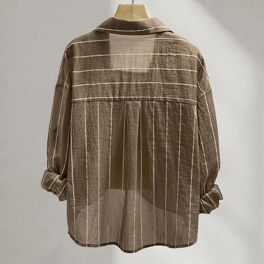 Sibaishe fashion suit 2025 autumn new women's lapel long-sleeved striped shirt with slim slim vest two-piece set coffee color S