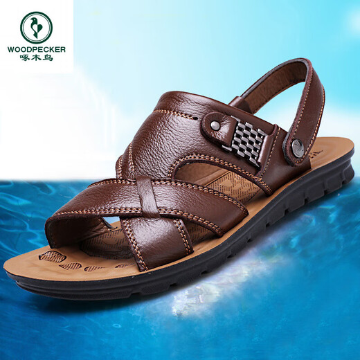 Specht 2025 Sommer Neues Produkt Herren Sandalen Herren trendige Lederschuhe Strandschuhe Große Palettenschicht Cowhide Freizeit -Männer Sandalen 12129 Brown 38