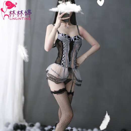 Lin Linting [Confidential delivery] Sexy steel ring with cotton padding corset home clothes European and American garter set props white white