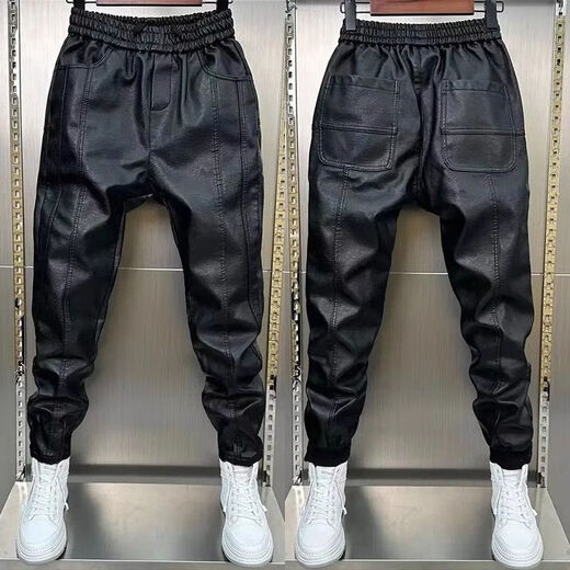 Winter cold-proof leather pants for men with fur integrated velvet and thickened waterproof and oil-proof motorcycle knee-pad leather trousers, black leather pants, cold-proof and warm in winter, plus velvet 2XL recommended 135-150 Jin Jin equals 0.5 kg