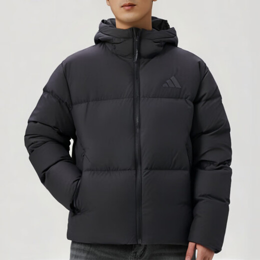 阿迪达斯男装冬季加绒保暖连帽羽绒服户外防风时尚休闲外套健身训练运动服 JV6187/黑色 M