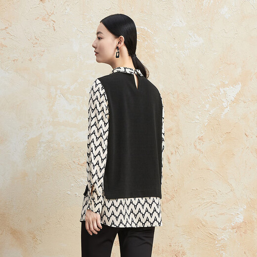 FINITY new autumn clothing simple lace chiffon shirt for ladies ladies slim thin pullover top for women black M