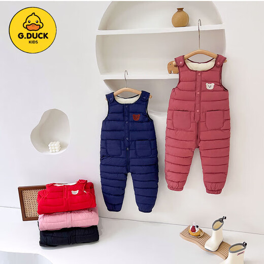 G.DUCKKIDS off-season baby overalls suit winter outer wear plus velvet for boys and girls baby open jumpsuit children's down cotton pants red (regular style) one size fits all 90 80-90CM