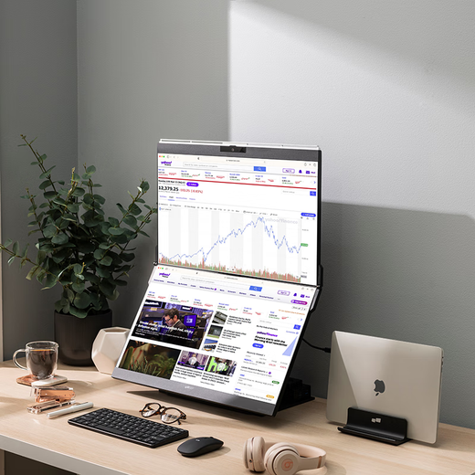 GEMINOS dual-screen display 2K portable screen touch screen external laptop expansion screen secondary screen design office game stock trading all-in-one folding desktop computer display dual 24-inch/1080P/60Hz/driver-free/non-touch