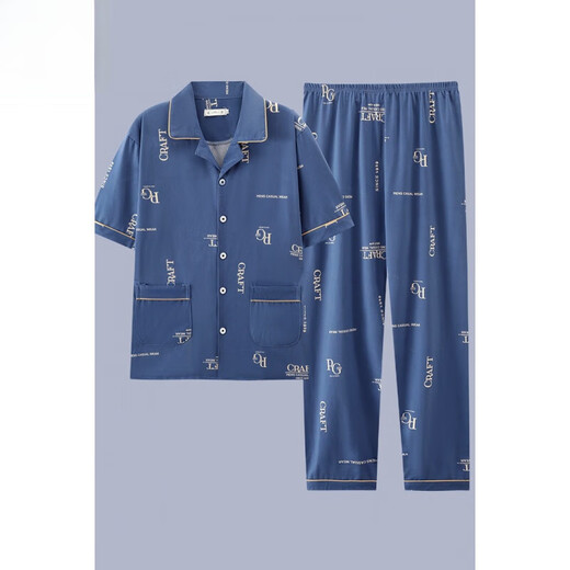 El nuevo pijama masculino de Catman, los pantalones de verano de verano de algodón de manga corta de manga corta para adolescentes, pueden usar trajes de ropa para el hogar G3884 pantalones de manga de color azul l [sugerido 100-120 Jin [Jin equivale a 0.5 kg]]