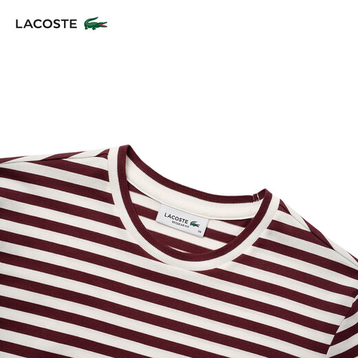 Lacoste French Crocodile Women's Clothing 24 Autumn New Round Neck Fashion Fashion Stripe Camiseta de manga larga TF9207 Iby /Crimson Red 34 /155