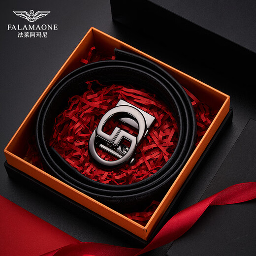 法莱阿玛尼（FALAMAONE）奢侈新品牌真皮男士国际十大皮带情人节礼盒高档裤腰带送生日礼物 PD844枪色【轻奢百搭商务休闲】 130cm 改长度联系备注