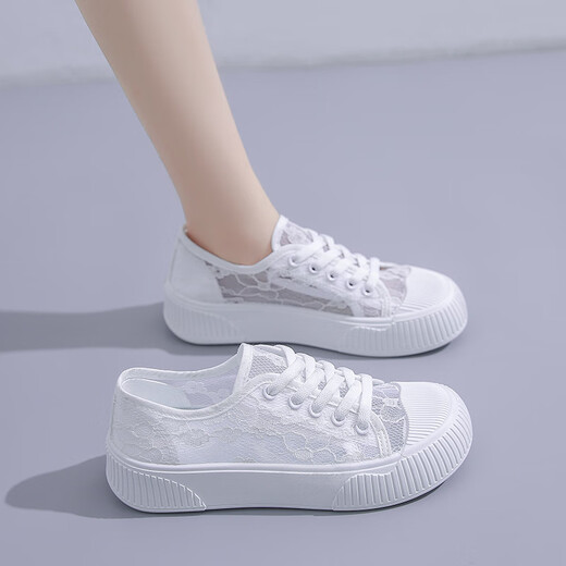 Huilijun Zapatos para mujeres Ins Lace Breathable Small White Shoes para mujeres 2025 Summer NUEVO ESTITOR COREANO MESH ZAPATOS DE MUJER CHACOS FLOS