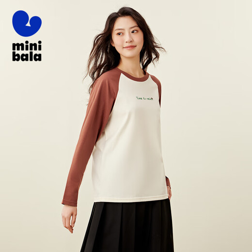 Mini Bala mini parent-child boys and girls pure cotton raglan sleeve T-shirt tops for a family of three caramel brown 51103-parents 165