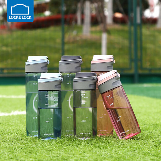 LOCK&LOCK one-touch sports water cup plastic cup outdoor portable water bottle with handle scale men's and women's cup blue 550ml