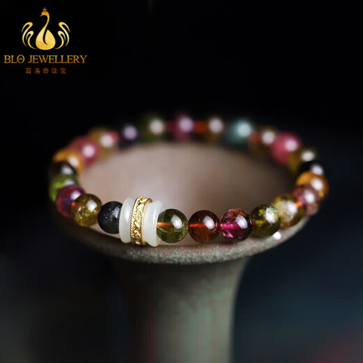 Bailuoqi Brazilian old mineral material full-color tourmaline bracelet beads jewelry simple women's bracelet gift beads 12mm