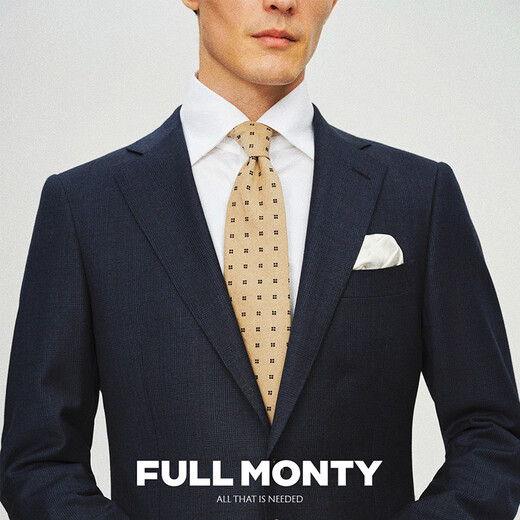
FULL MONTY suit jacket men's wool navy blue checked suit groom wedding business slim formal suit Navy blue 3289 46