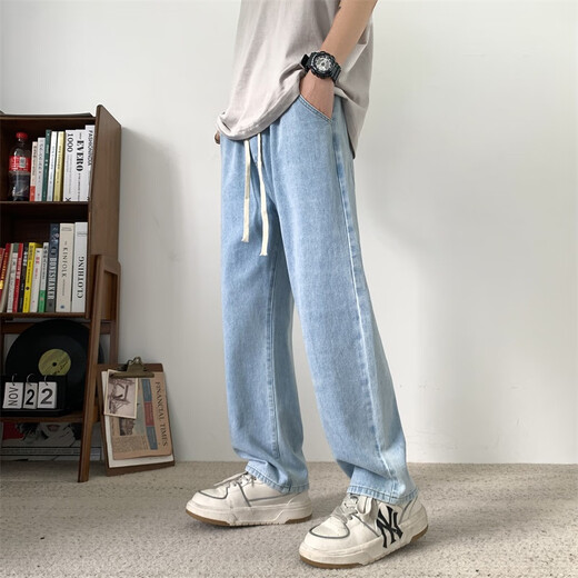 至唯美式高街白色直筒牛仔裤男春秋季新款休闲长裤cleanfit阔腿裤子潮 XZ718-1-K628白色 XL 【推荐134-154斤】