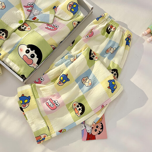 
He Yangyu 2025 new crayon Shin-chan cartoon Japanese pajamas for women in spring and autumn cloud cotton thin long sleeve autumn and winter home clothes 11303 women's model [cloud cotton] long sleeves + long trousers XL women [suggested weight 120-135Jin [Jin equals 0.5 kg]]