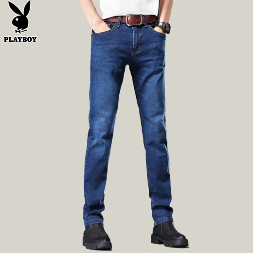 Playboy (PLAYBOY) jeans men's spring and summer business casual pants men's micro-elastic straight pants men's loose trousers blue and black 32