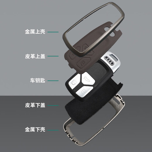 Applicable to 12-18 Audi A6L key cover old Q5 high-end A8L metal A4L full-packed shell buckle for men and women A Audi original car color - key shell - keychain (mocha brown)